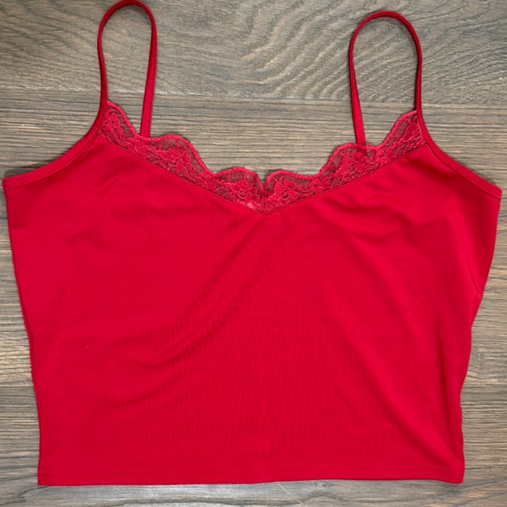 LA Hearts Red Lace Trim Camisole